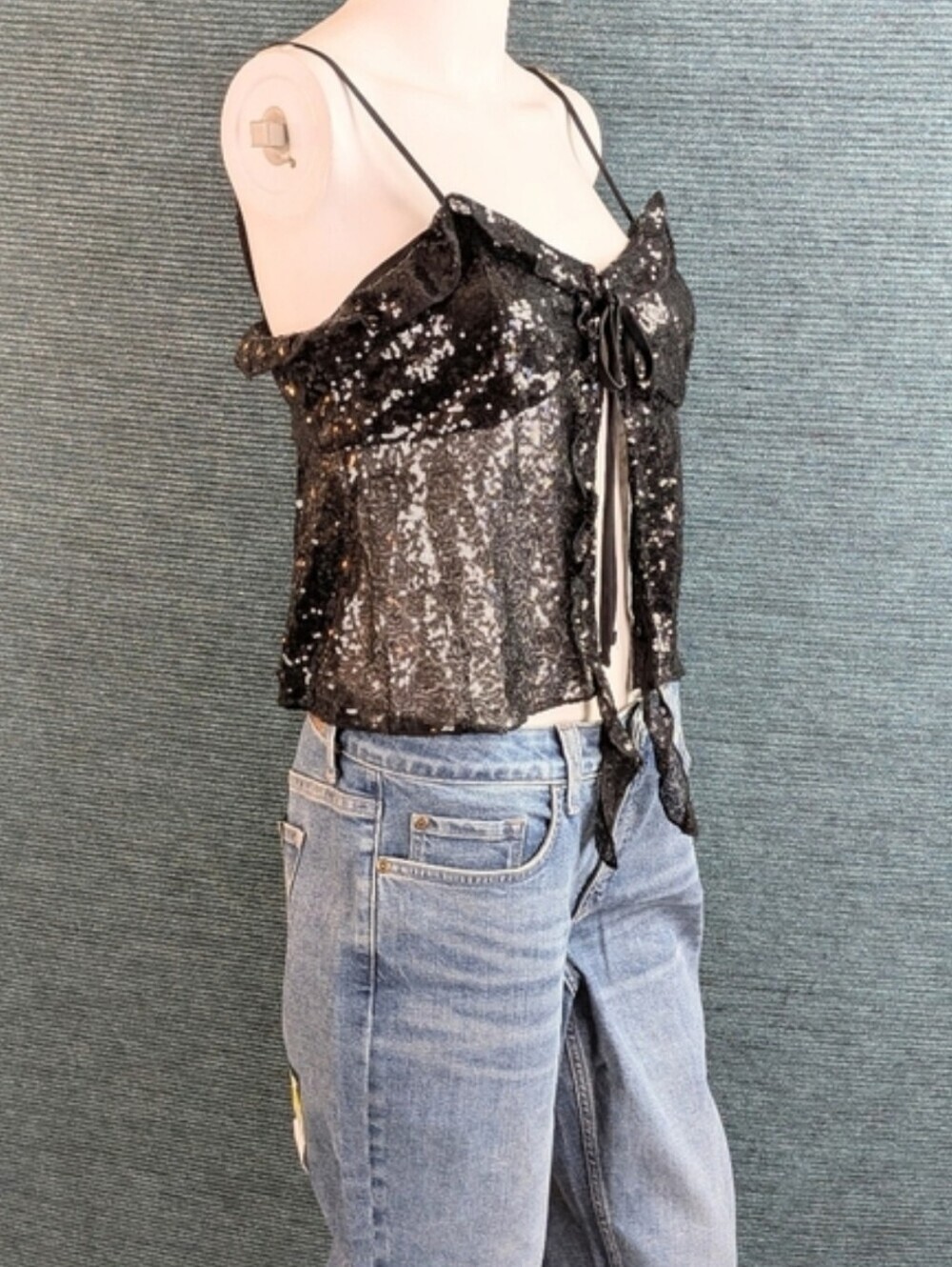 Sequin Ruffle Tie-Front Cami - Picture 3 of 16